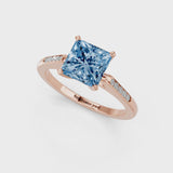 Rose gold Fancy Blue Princess  Cut Channel Set Solitaire Engagement Ring with Four-Prong Setting