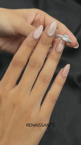 White gold Princess Cut Diamond Side Stone Solitaire Ring with Round  and Four-Prong Setting