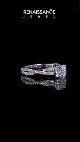 White gold Cushion Cut Diamond Solitaire Engagement Ring with Twisted Pavé Band and Four-Prong Setting