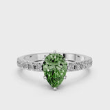 Platinum Fancy Green Pear Cut Diamond Solitaire Pavé Band with Four-Prong Setting
