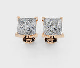 Rose gold Princess Cut Diamond Stud Earrings