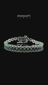 Silver Round Brilliant Emerald Tennis Bracelet with Prong Setting
