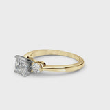 Yellow gold Three-Stone Cushion Solitaire Ring with Tapered Band and Four-Prong Setting