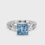Silver Fancy Blue Princess  Solitaire Twisted Band with Prong Setting