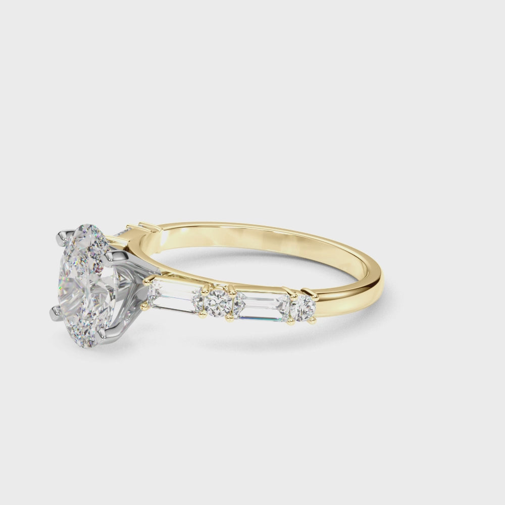 Yellow gold Oval Solitaire with Side Baguettes and Channel Set Band 3