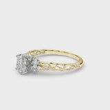 Yellow gold Oval Cut Diamond Solitaire Ring with Filigree Band and Four-Prong Setting