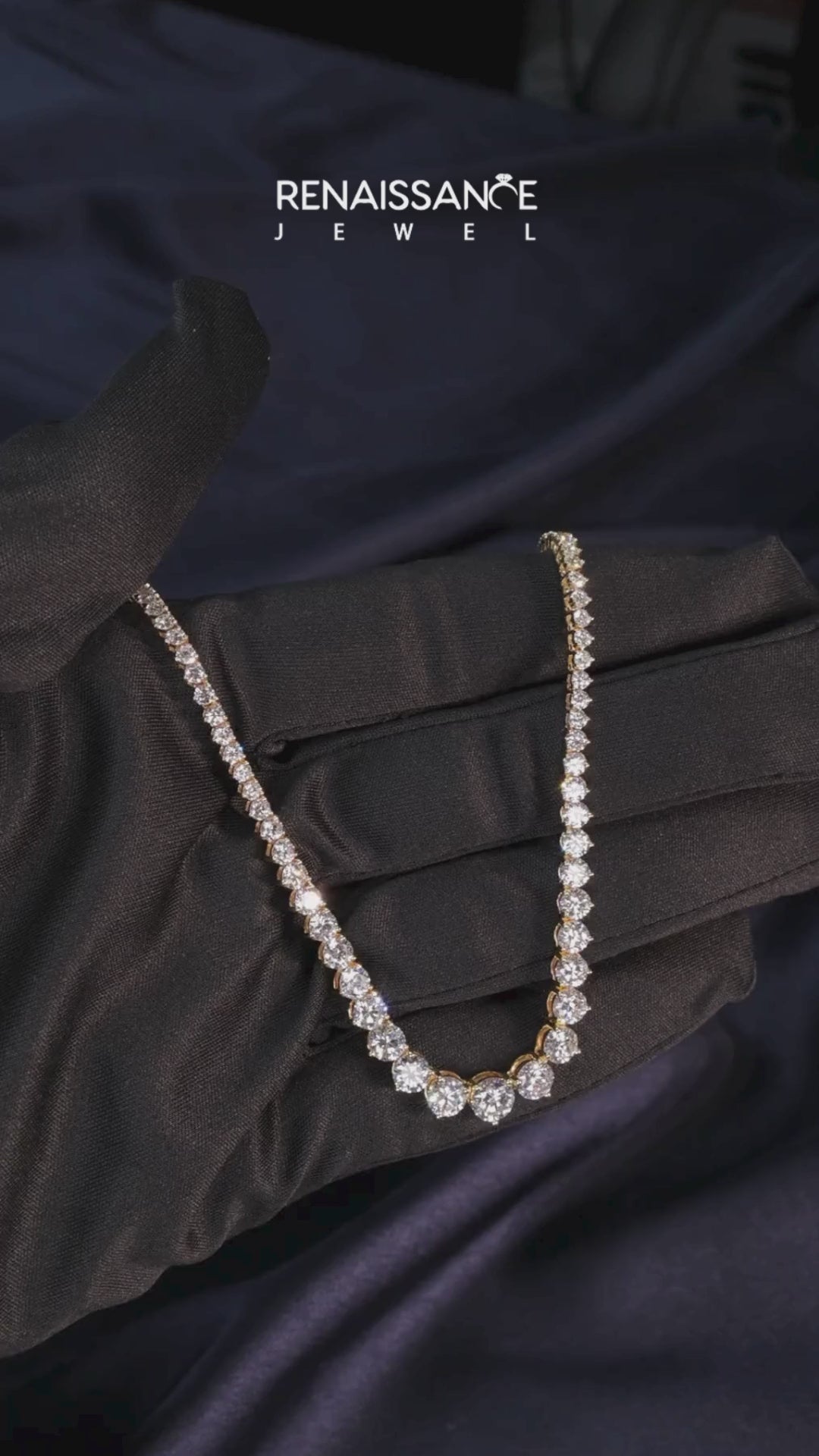 Yellow gold Round Brilliant Graduated Diamond Tennis Necklace with Four-Prong Setting 1