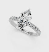 White gold Marquise Cut Diamond Solitaire Pavé Band with Four-Prong Setting