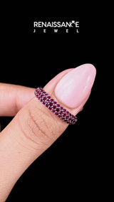 White gold Round Ruby Pavé Eternity Band with Shared Prong Setting