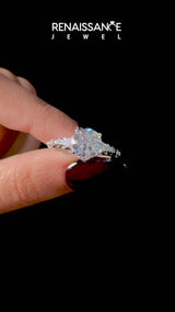 White gold Oval Cut Diamond Solitaire Ring with Hidden Halo and Pavé Band