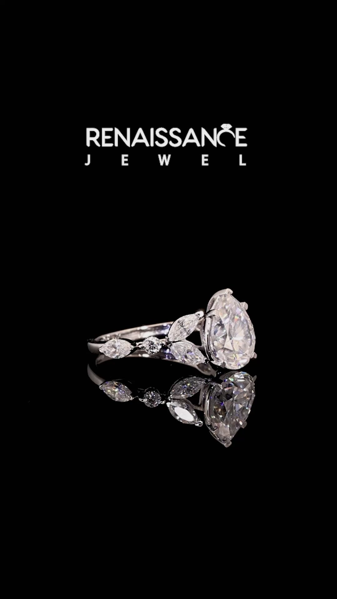 Silver Pear Cut Moissanite Solitaire Ring with Side Stones and Four-Prong Setting_12