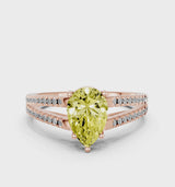 Rose gold Fancy Yellow Pear Cut Diamond Solitaire Engagement Ring with Split Shank Pavé Band