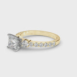 Yellow gold Princess Cut Diamond Solitaire Ring with Four-Prong Setting and Twisted Pavé Band