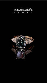 Rose gold Three-Stone Fancy Blue Cushion Cut Diamond Ring with Pear  Side Stones in Four-Prong Setting