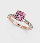 Rose gold Fancy Pink Cushion Cut Diamond Solitaire Pavé Band with Four-Prong Setting