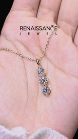 Yellow gold Three-Stone Round Diamond Drop Pendant with Four-Prong Setting