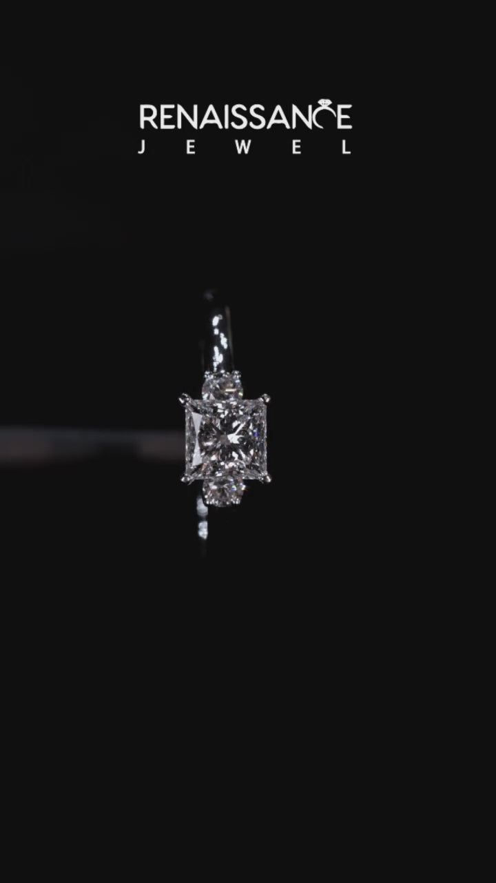 Platinum Three-Stone Princess Cut Diamond Solitaire with Prong Setting and Classic Band 5