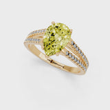 Yellow gold Fancy Yellow Pear Cut Diamond Solitaire Engagement Ring with Split Shank Pavé Band