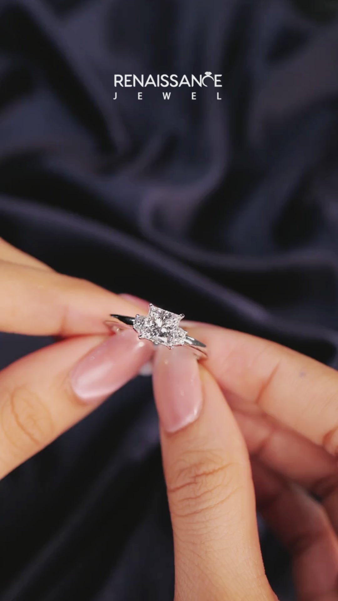 Platinum Three-Stone Princess Cut Diamond Solitaire with Prong Setting and Classic Band 6