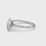Silver Marquise Cut Solitaire Diamond Ring with Pave Band and Four-Prong Setting
