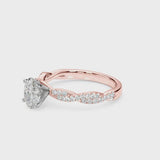Rose gold Oval Solitaire Twisted Pave Band with Four-Prong Setting
