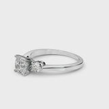 White gold Three-Stone Cushion Solitaire Ring with Tapered Band and Four-Prong Setting