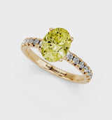 Yellow gold Fancy Yellow Oval  Solitaire Pave Diamond Engagement Ring with Four-Prong Setting