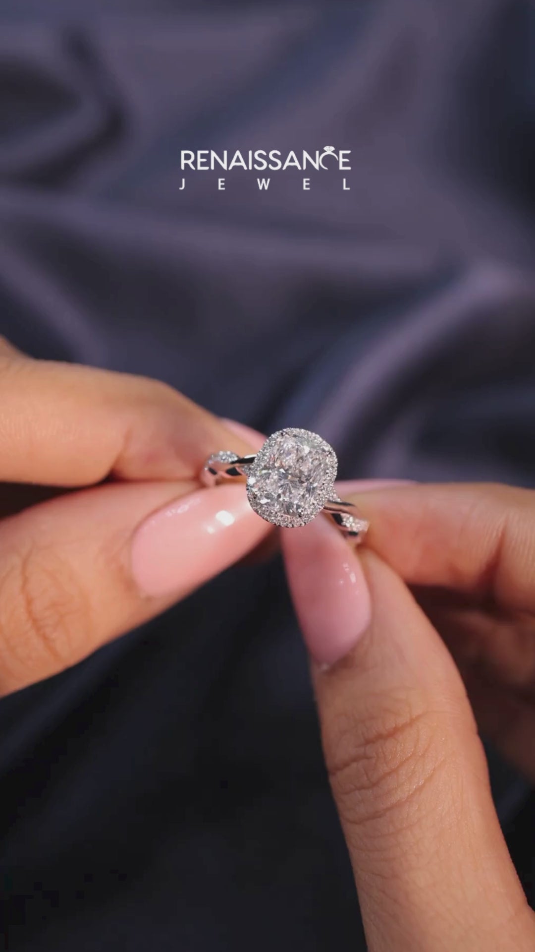 Platinum Cushion Halo Twist Band with Four-Prong Setting 6