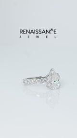 Silver Pear Cut Moissanite Side Stone Solitaire Ring with Round  and Four-Prong Setting