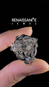Silver Marquise Cut Diamond Leaf-Inspired Engagement Ring with Round Accents and Prong Setting