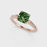 Rose gold Fancy Green Cushion  Cut Channel Set Solitaire Engagement Ring with Four-Prong Setting