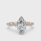 Rose gold Marquise Cut Solitaire Diamond Ring with Pave Band and Four-Prong Setting