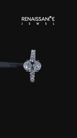 Silver Oval Cut Diamond Cathedral Solitaire Ring with Round  Pavé Band