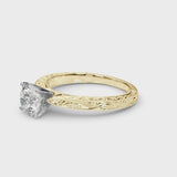 Yellow gold Round Solitaire Milgrain Engraved Band with Four-Prong Setting