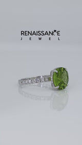 Silver Round Cut Peridot Solitaire Ring with Round  Pavé Band and Four-Prong Setting