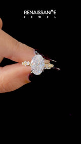 Yellow gold Oval Diamond Cluster Prong-Set Solitaire Ring