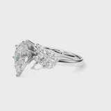 White gold Pear Diamond Cluster Leaf Design Ring with Prong Setting