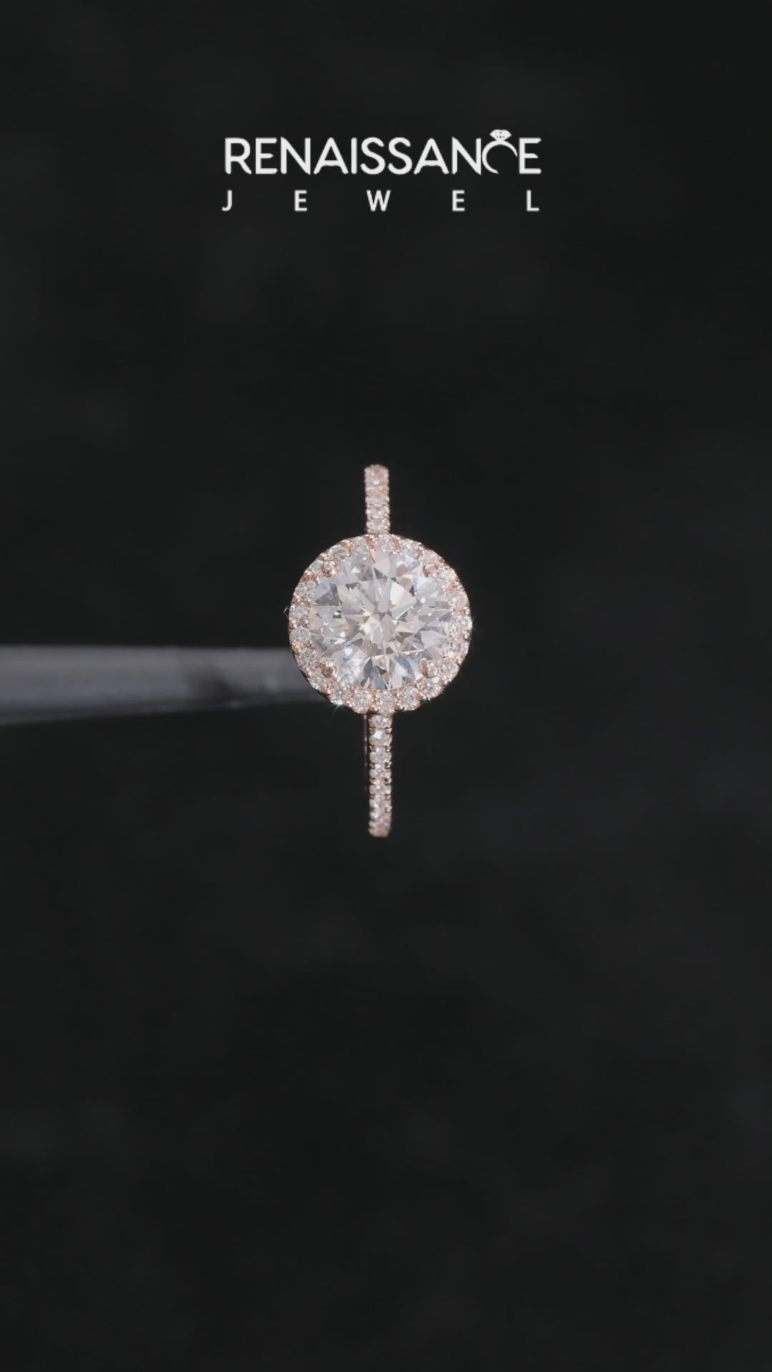 Rose gold Halo Round Diamond Pavé Band Four-Prong Ring_4