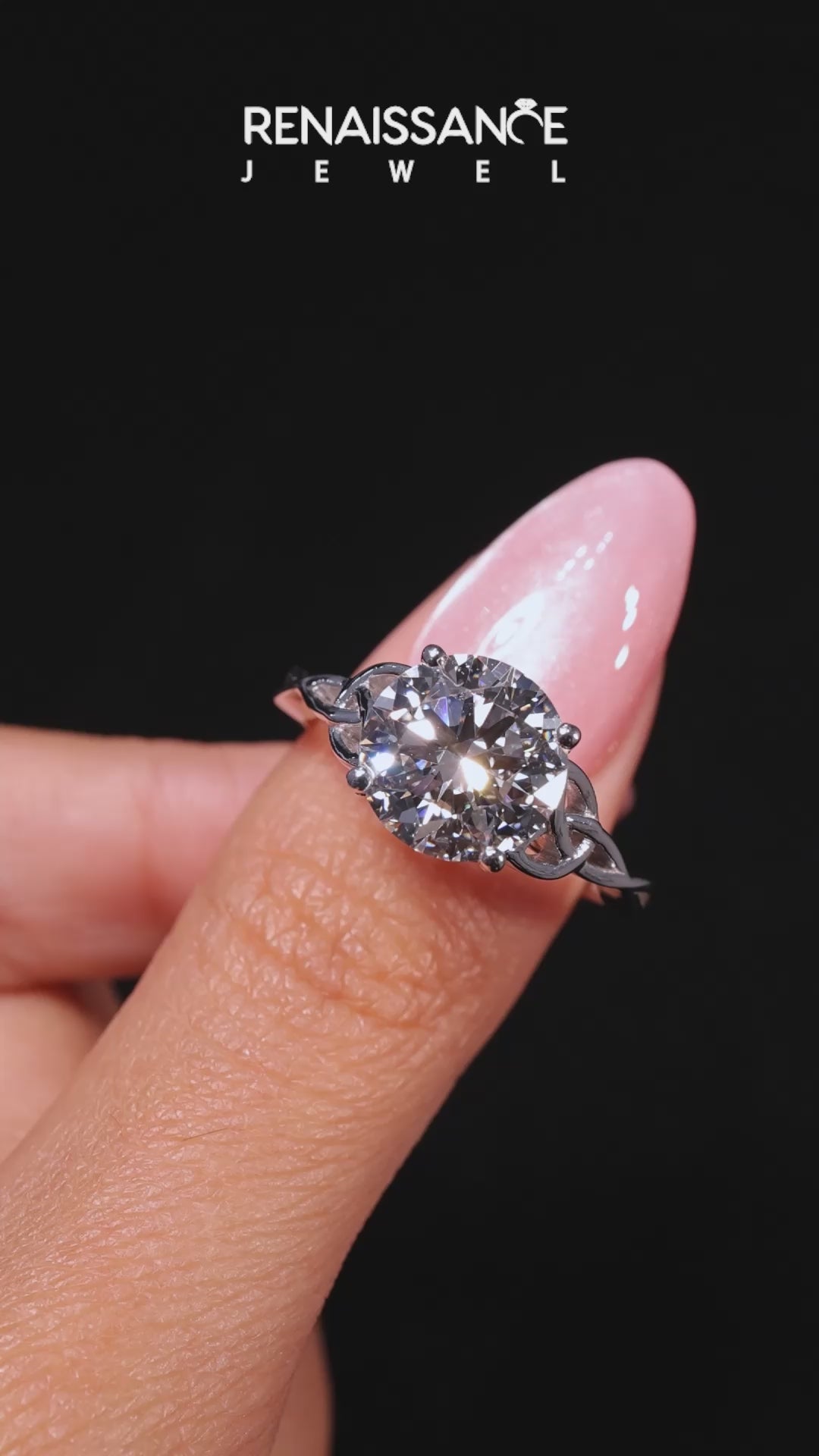 Silver Round Solitaire Celtic Knot Engagement Ring with Four-Prong Setting_33