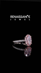 Rose gold Fancy Pink Oval Cut Diamond Solitaire Ring with Round  Pavé Band and Prong Setting