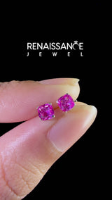 White gold Cushion Cut Pink Sapphire Stud Earrings