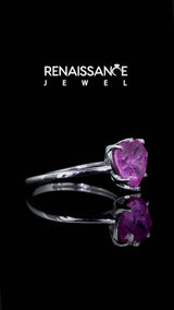 Silver Heart Cut Pink Sapphire Solitaire Ring with Flower Prong Setting and Classic Band