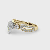Yellow gold Three-Stone Pear Cut Diamond Twist Band with Prong Setting