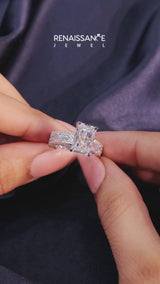 Platinum Radiant Cut Diamond Solitaire Ring with Pavé and Channel Set Band