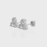 Silver Triangular Cluster Round Diamond Stud Earrings with Prong Setting