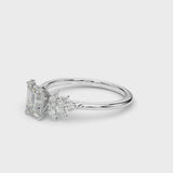 White gold Radiant Diamond Floral Side Stone Solitaire with Marquise Accents and Four-Prong Setting