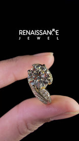 Yellow gold Round Diamond Solitaire Ring with Prong Setting and Twisted Pavé Band