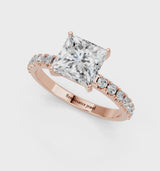 Rose gold Princess Cut Diamond Solitaire Pavé Band with Four-Prong Setting