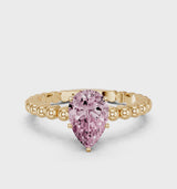 Yellow gold Fancy Pink Pear Cut Diamond Solitaire Ring with Beaded Band and Prong Setting