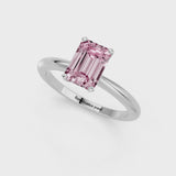 White gold Fancy Pink Emerald Cut Diamond Solitaire Ring with Six-Prong Setting and Classic Band